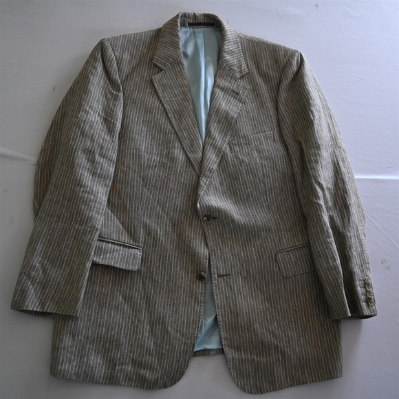 Eduard Dressler 43R 44R Brown Stripe 100% Linen Suit‎ Jacket Blazer Sport Coat